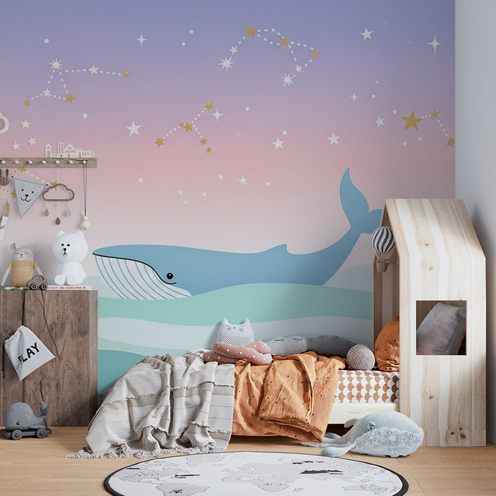Lastenhuoneen tapetti | Valas uimassa tähtitaivaan alla