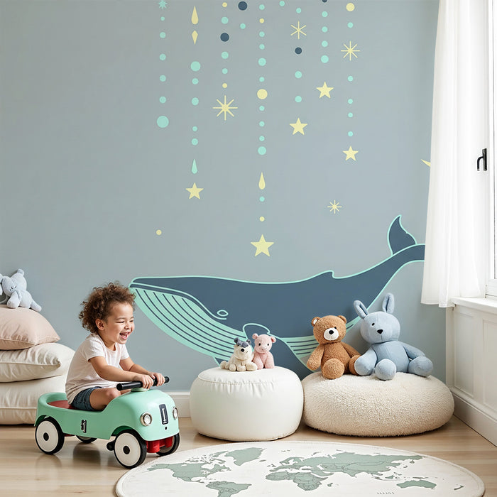 Børneværelse tapet | Hval under en stjernehimmel med måne