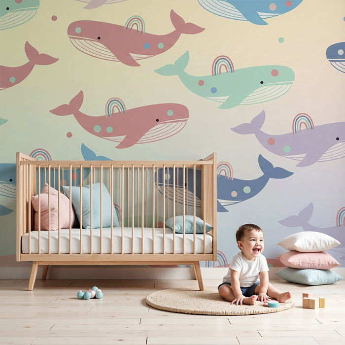Papel de parede quarto bebê | Цветни китове и дъга