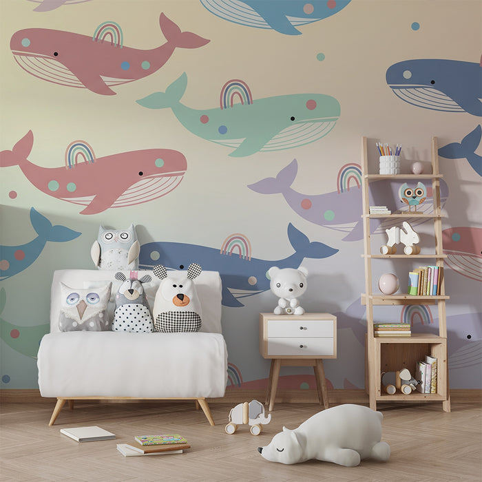 Papel de parede quarto bebê | Цветни китове и дъга