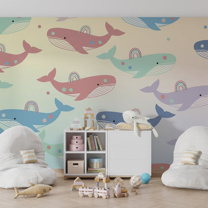 Papel de parede quarto bebê | Цветни китове и дъга