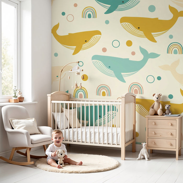 Papel de parede quarto bebê | Цветни китове и дъги