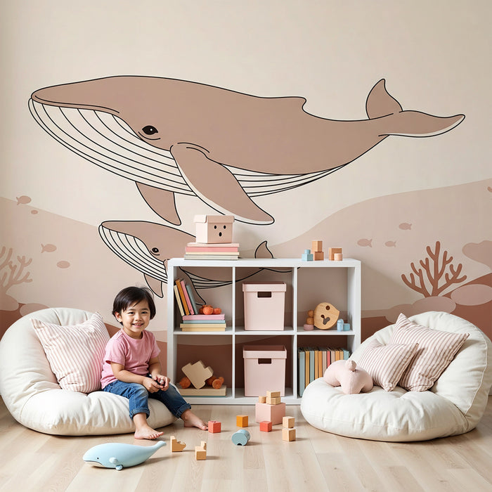 Lastenhuoneen tapetti | Lempeät valaat ja korallit pastellisävyissä