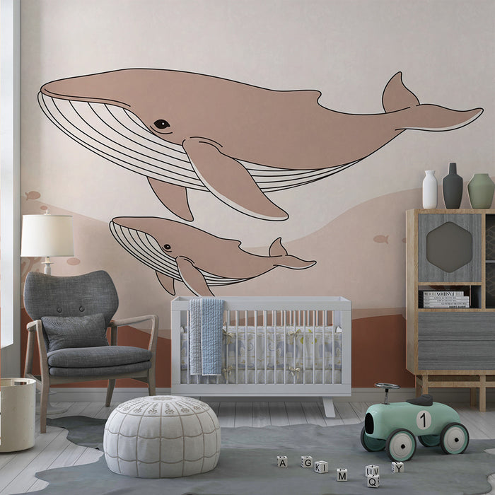 Lastenhuoneen tapetti | Lempeät valaat ja korallit pastellisävyissä