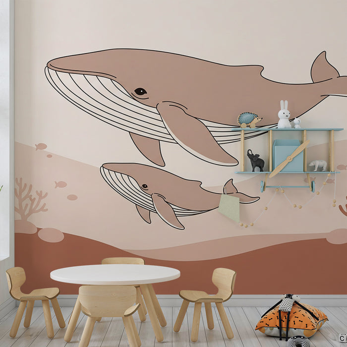 Lastenhuoneen tapetti | Lempeät valaat ja korallit pastellisävyissä