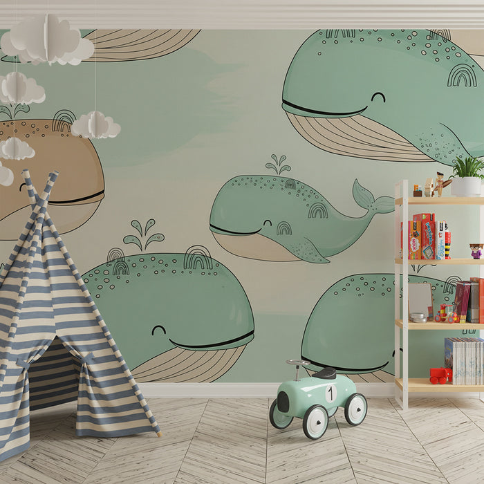 Papier de parede quarto bebê | Veselé veľryby a dúha