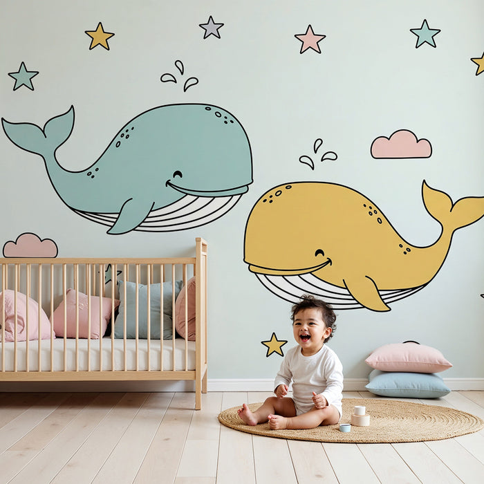 Tapet za detska staia | Veseli kitove i sviashtchasti zvezdi