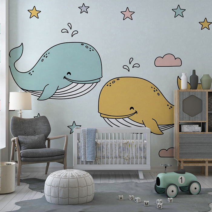 Tapet za detska staia | Veseli kitove i sviashtchasti zvezdi