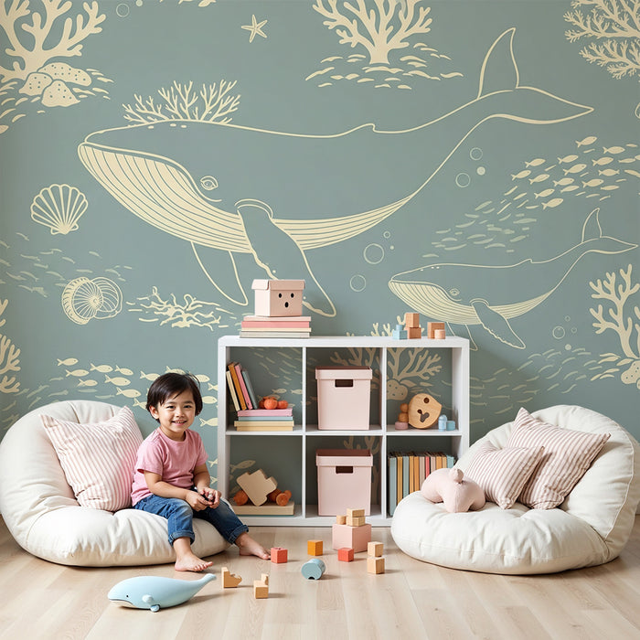 Papier peint chambre bébé | Baleines majestueuses et coraux sous-marins