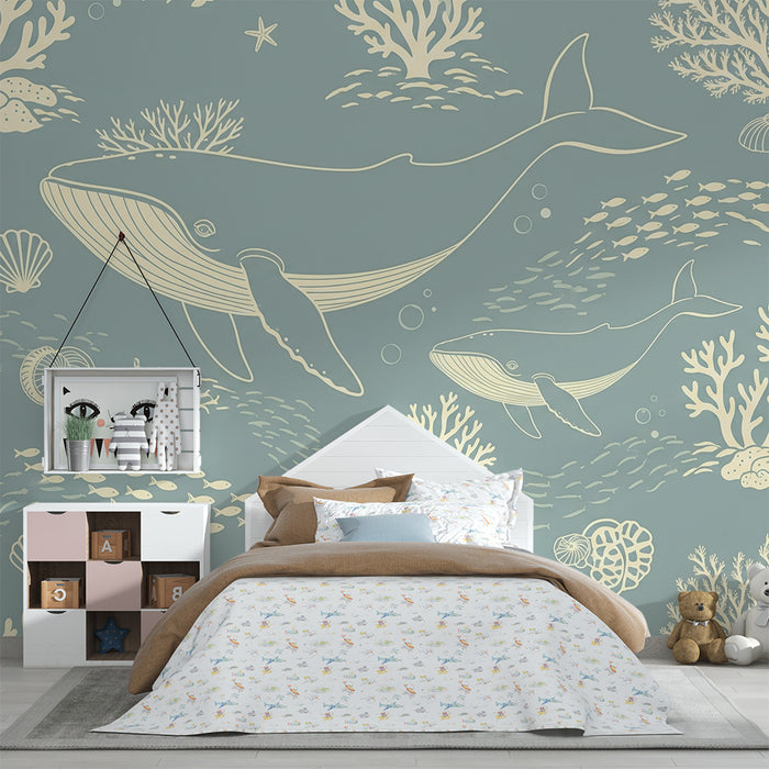 Papier peint chambre bébé | Baleines majestueuses et coraux sous-marins