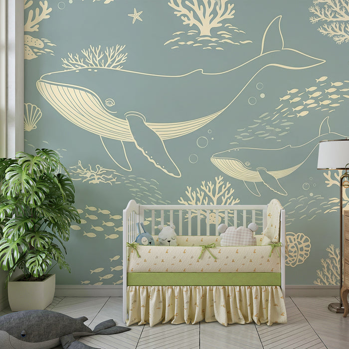 Papier peint chambre bébé | Baleines majestueuses et coraux sous-marins
