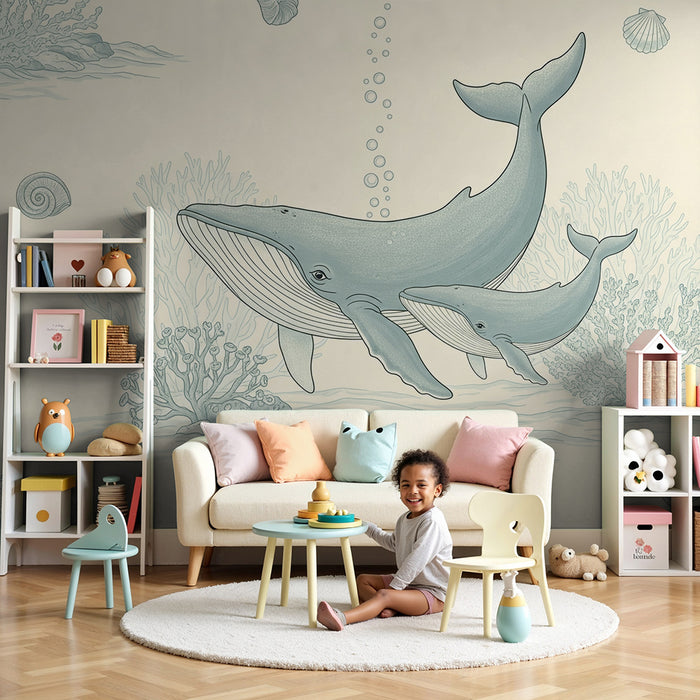 Behang babykamer | Majestueuze walvissen en rustgevende zeebodems