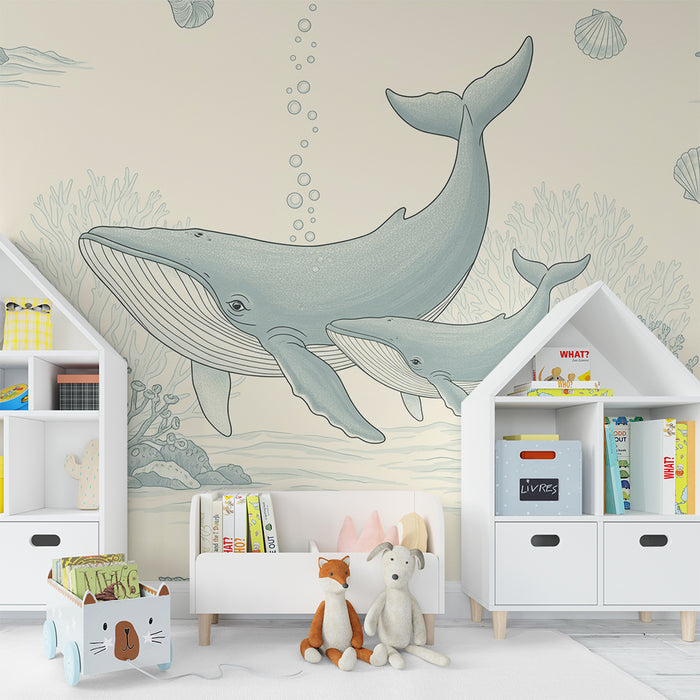 Behang babykamer | Majestueuze walvissen en rustgevende zeebodems