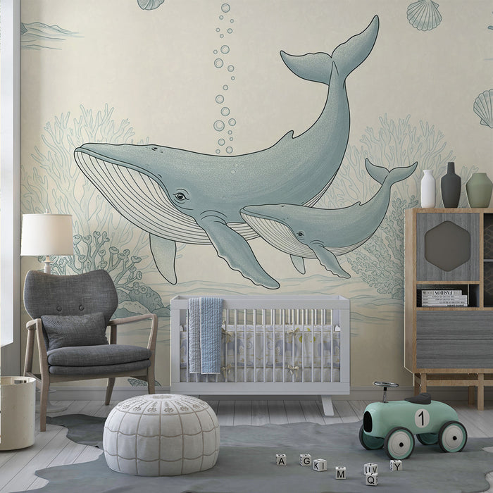 Behang babykamer | Majestueuze walvissen en rustgevende zeebodems