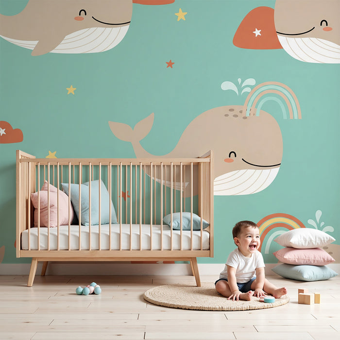 Tapet za detska staia | Veseli kitove i dǎgobraniе