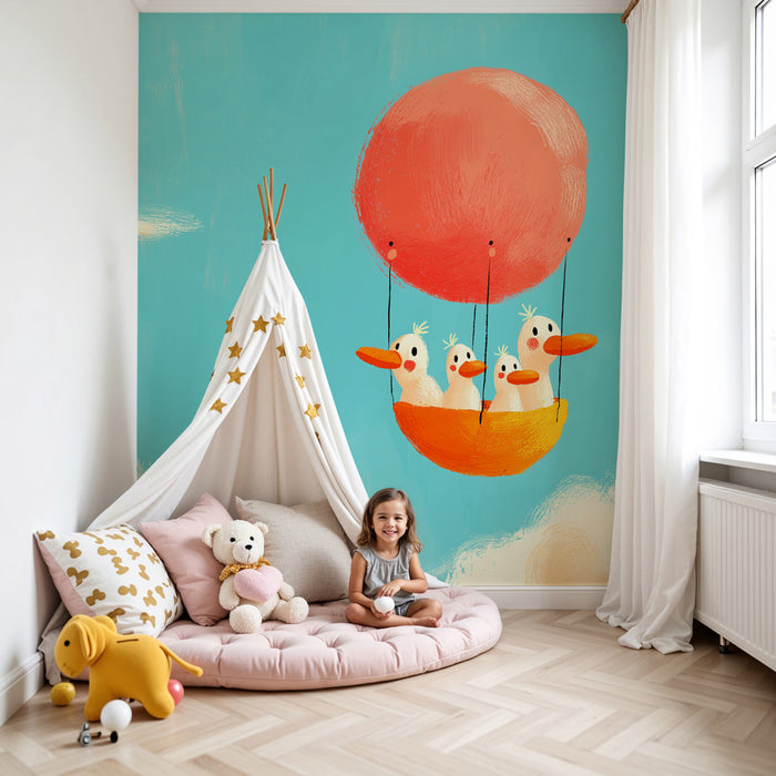 Børneværelse tapet | Luftballon med glade ænder