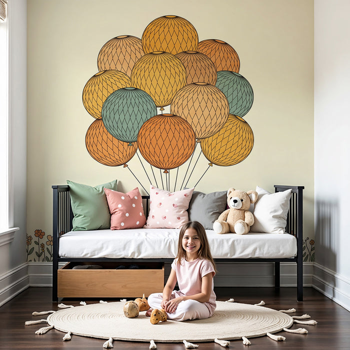 Babykamer behang | Kleurrijke ballonnen en delicate bloemen