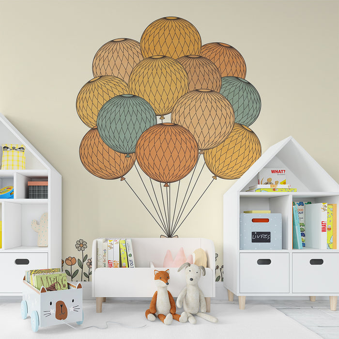 Babykamer behang | Kleurrijke ballonnen en delicate bloemen
