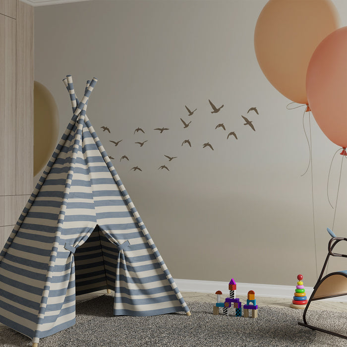 Papier peint chambre bébé | Ballons colorés et oiseaux en vol