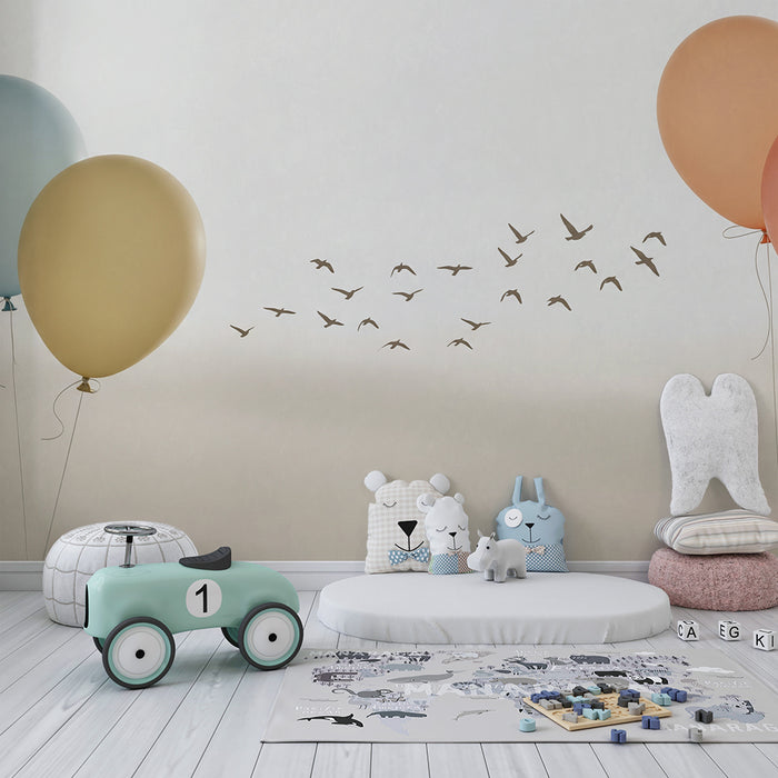 Papier peint chambre bébé | Ballons colorés et oiseaux en vol