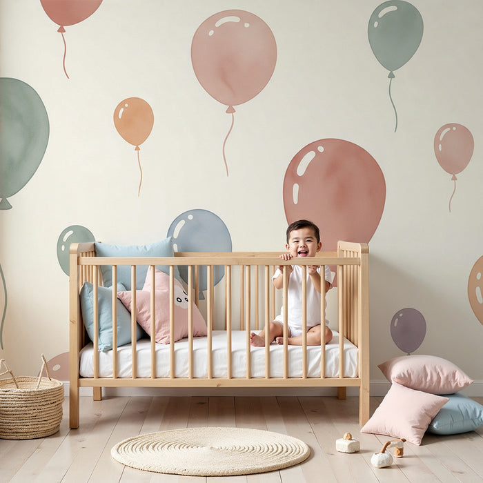 Paberi tapeet beebi tuba | Värvilised õhupallid ujuvad pehmel taustal