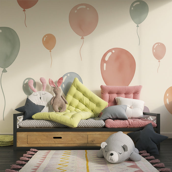 Paberi tapeet beebi tuba | Värvilised õhupallid ujuvad pehmel taustal