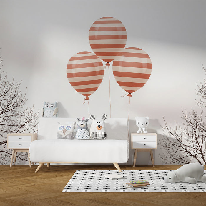 Paberi tapeet beebi tuba | Triibulised õhupallid õrnas ja rahustavas taevas