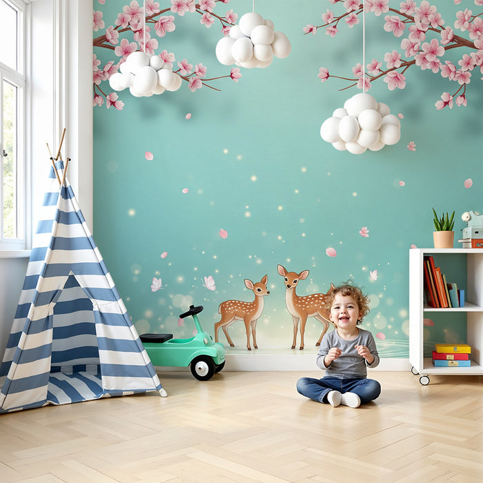 Baby's Room Wallpaper | Bambi Under a Cherry Blossom Tree with Butterflies