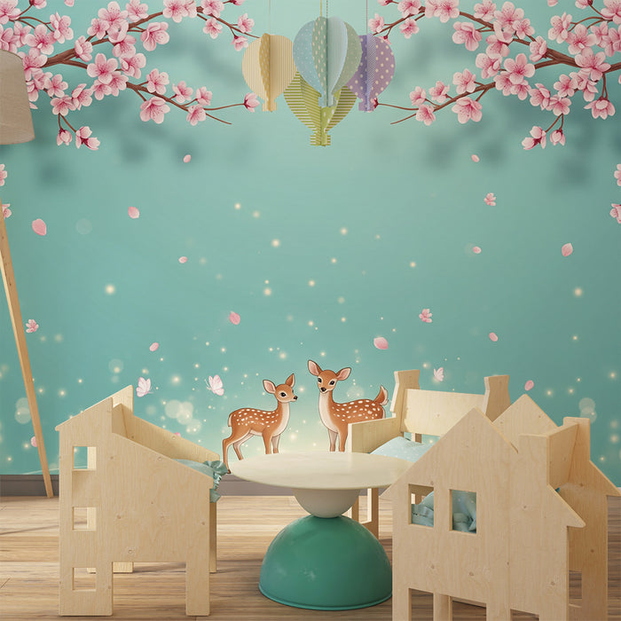 Baby's Room Wallpaper | Bambi Under a Cherry Blossom Tree with Butterflies