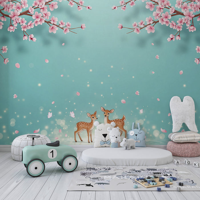 Baby's Room Wallpaper | Bambi Under a Cherry Blossom Tree with Butterflies