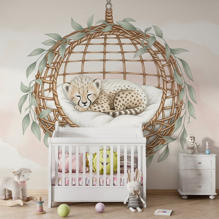 Papel de parede quarto bebê | Bebê leopardo em seu ninho aconchegante