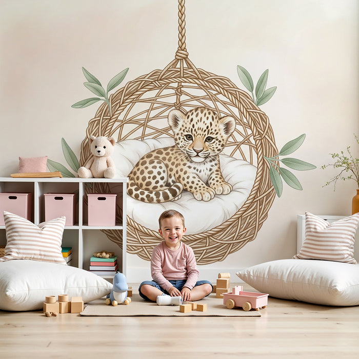 Papier de parede detskej izby | Leopard dieťa v zavesenom košiťku