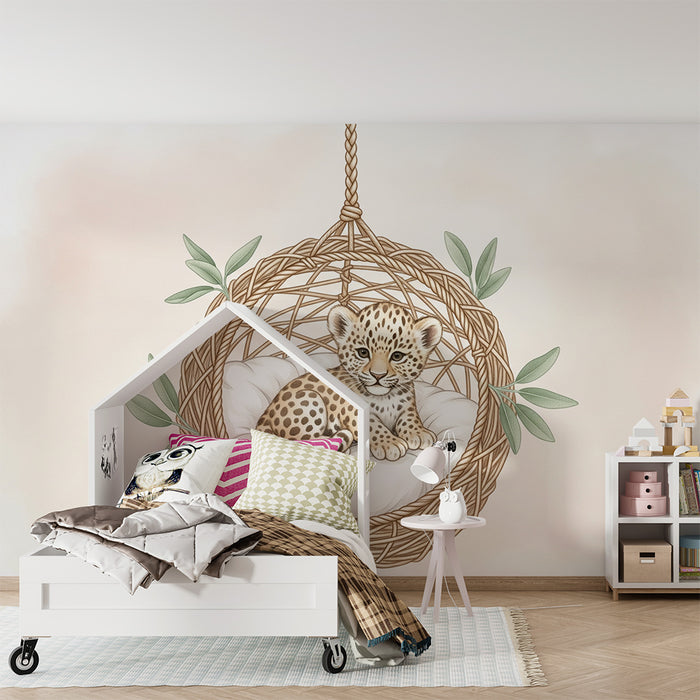 Papier de parede detskej izby | Leopard dieťa v zavesenom košiťku