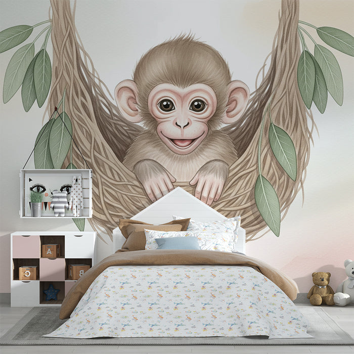 Børneværelse tapet | Baby abe i sin rede