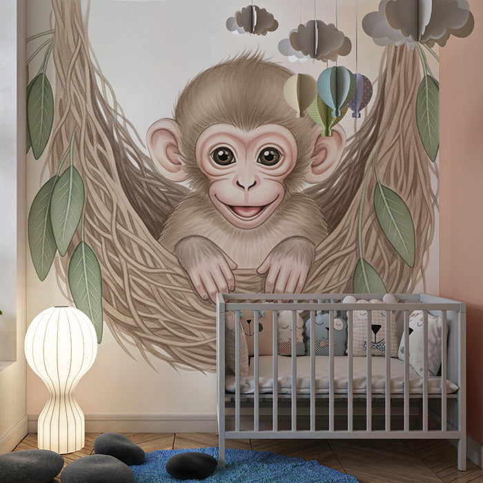Børneværelse tapet | Baby abe i sin rede