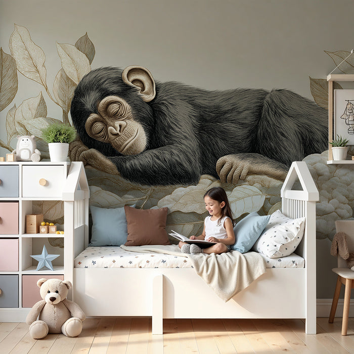 Barntapet | Sovande bebisapa på ett moln av löv