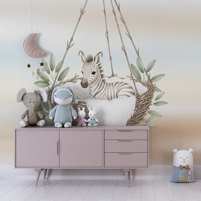 Papel de parede quarto bebê | Bebê zebra em um ninho aconchegante