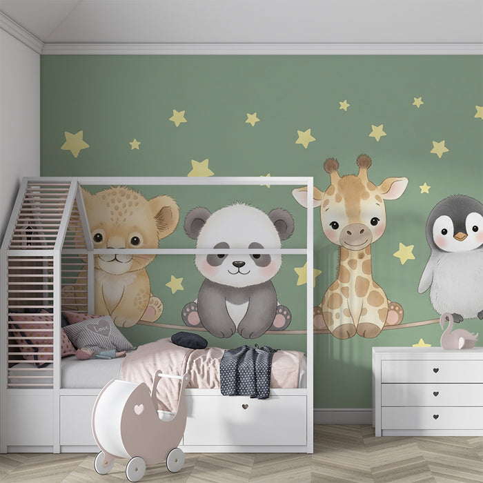 Papier peint chambre bébé | Bébés animaux sous les étoiles