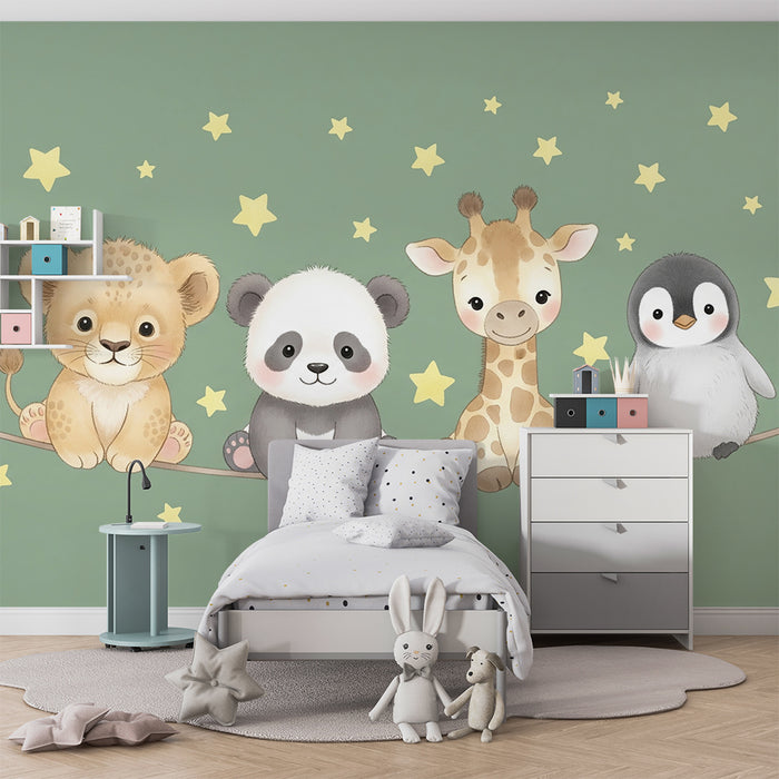 Papier peint chambre bébé | Bébés animaux sous les étoiles