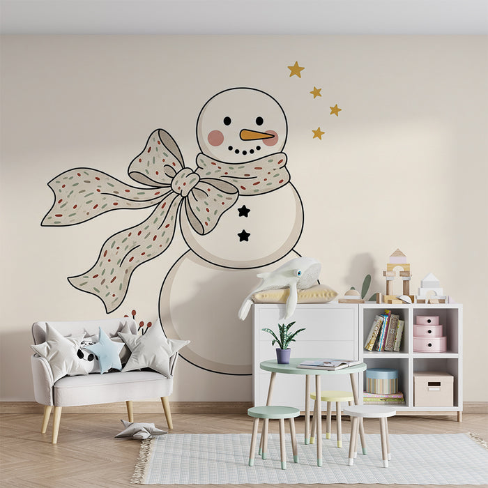 Babyzimmer Tapete | Lächelnder Schneemann mit bunter Schal