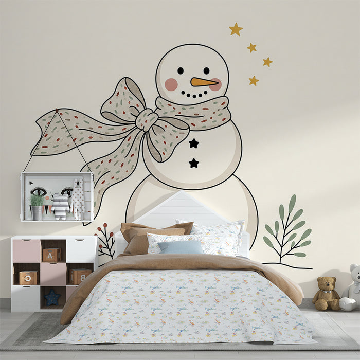 Babyzimmer Tapete | Lächelnder Schneemann mit bunter Schal