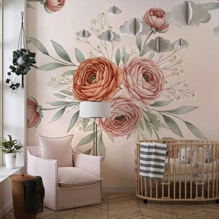 Papier peint chambre bébé | Bouquet de fleurs