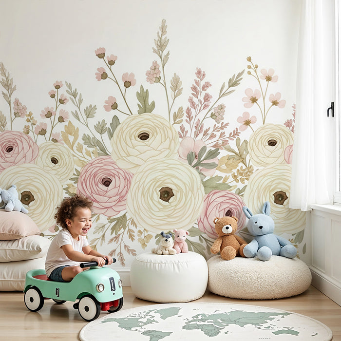 Papier peint chambre bébé | Bouquet de fleurs aux couleurs douces