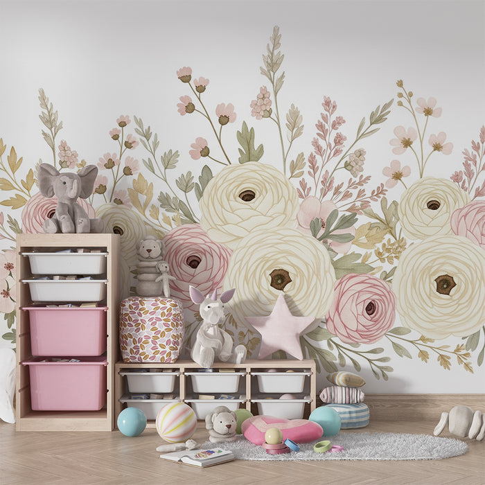 Papier peint chambre bébé | Bouquet de fleurs aux couleurs douces