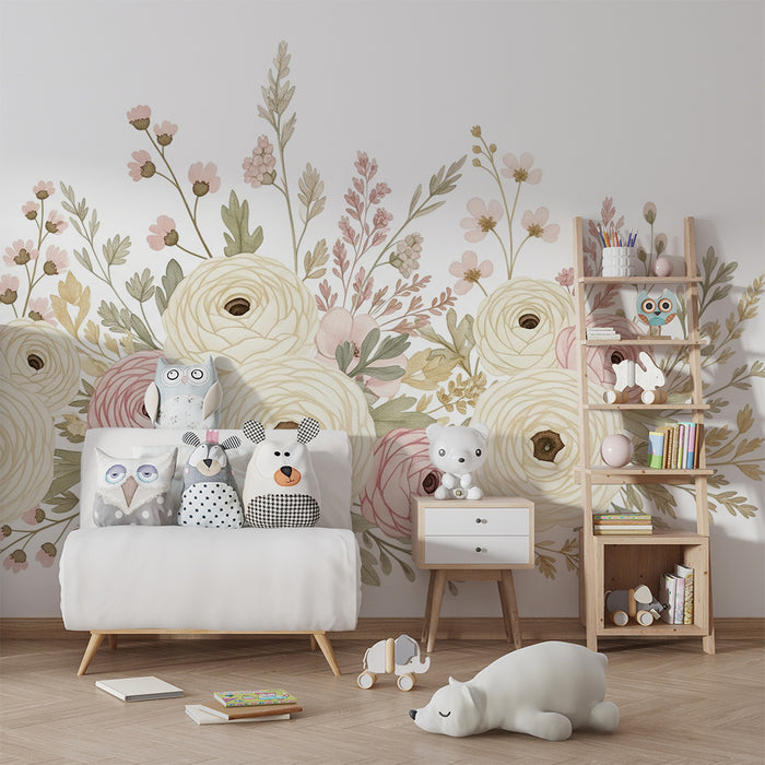 Papier peint chambre bébé | Bouquet de fleurs aux couleurs douces