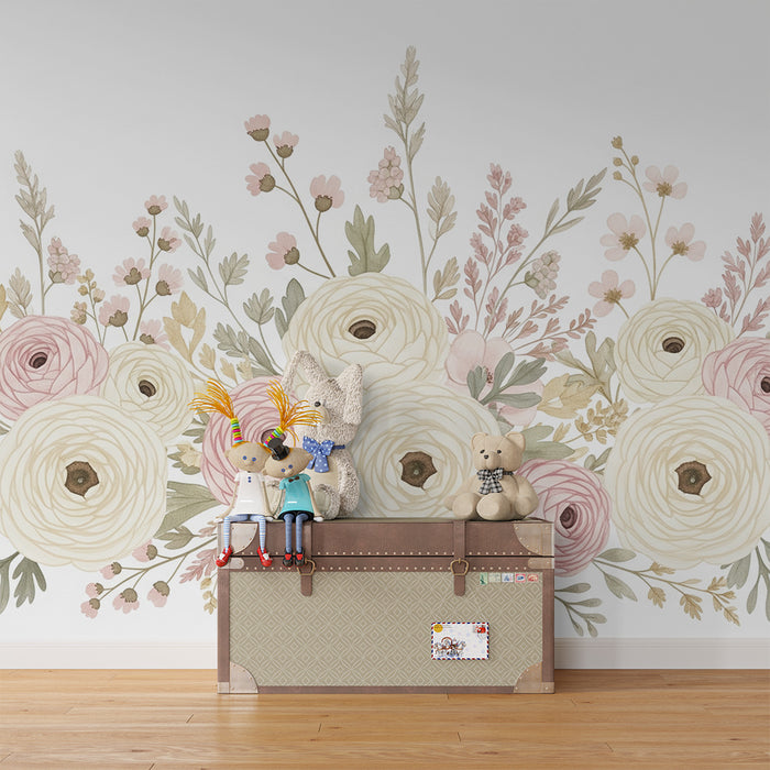 Papier peint chambre bébé | Bouquet de fleurs aux couleurs douces