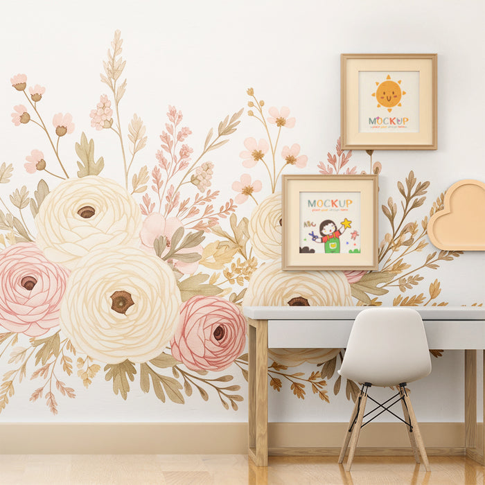 Papier peint chambre bébé | Bouquet de fleurs aux couleurs douces