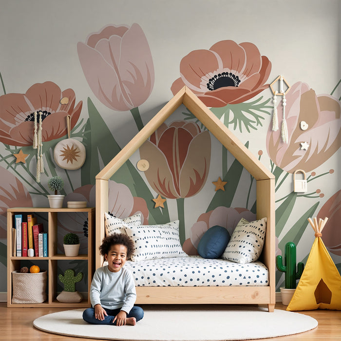 Børneværelse tapet | Buket af delikate blomster i blide nuancer