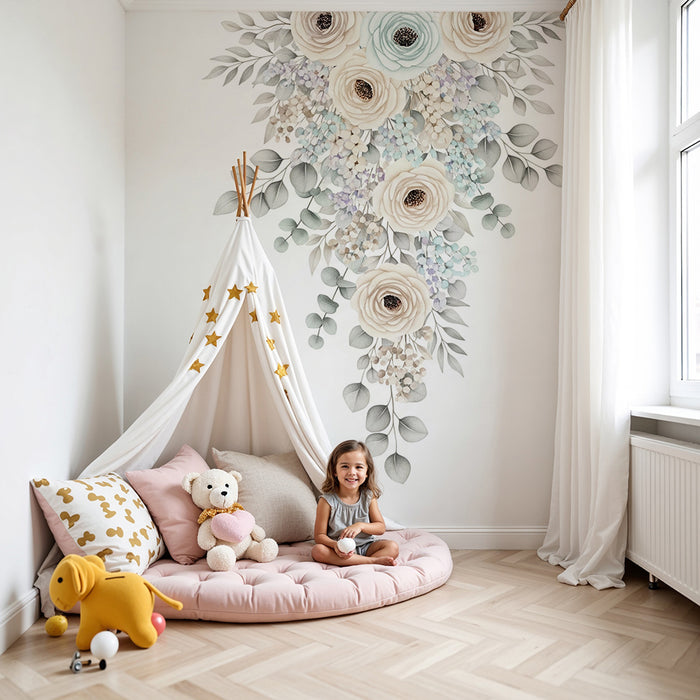 Børneværelse tapet | Buket af delikate blomster i pastelfarver