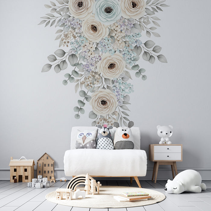 Børneværelse tapet | Buket af delikate blomster i pastelfarver